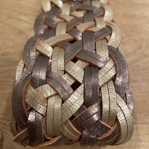 Linea Pelle VTG Boho Leather Metallic Braided Belt Boho Hipster Gypsy casual M
